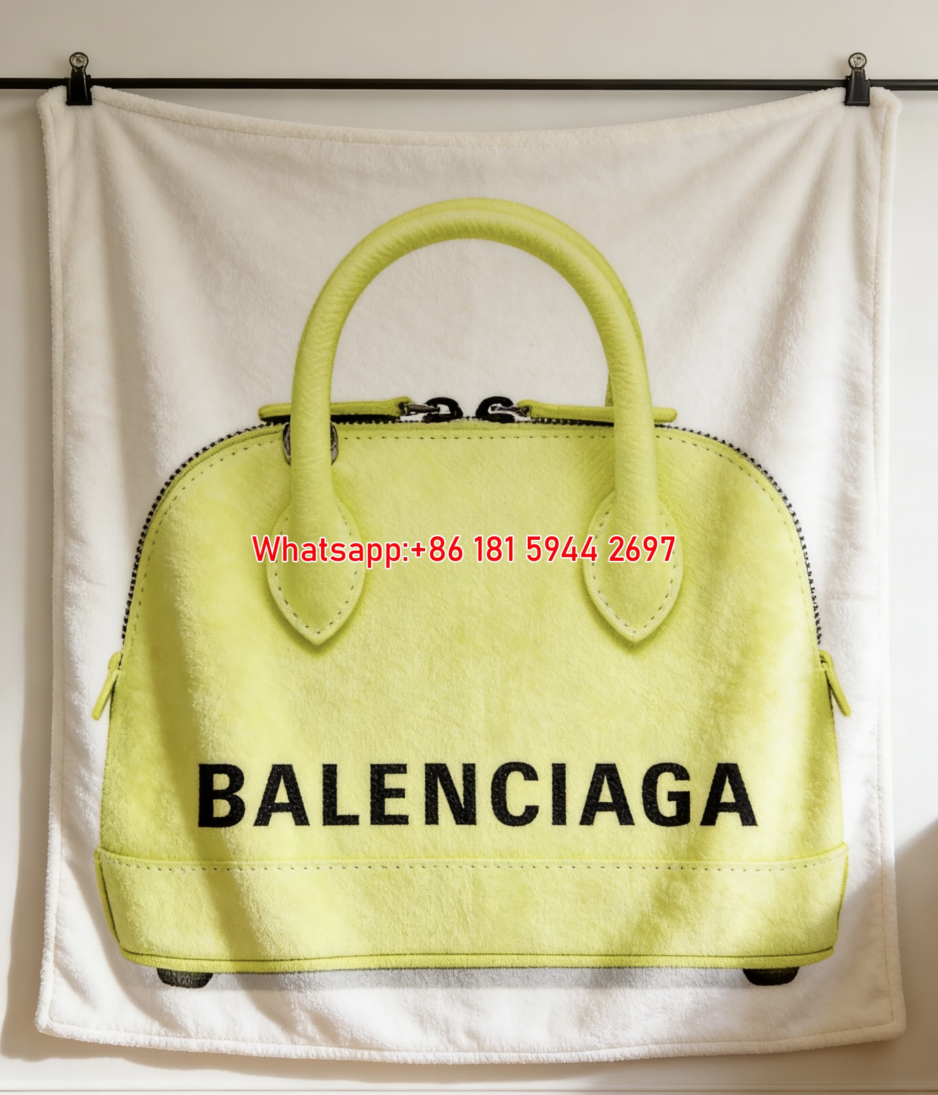 Balenciaga Neon Yellow Mini Handbag Print Flannel Sofa Throw Blanket Luxury Brand Cover BA038